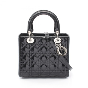 Christian Dior LADY DIOR Cannage Shoulder Handbag Patent leather Black Used