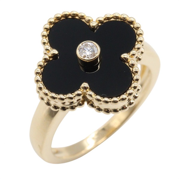 Van Cleef & Arpels Vintage Alhambra Ring 18KYG Gold Onyx Diamond Used women #52