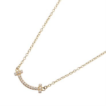 TIFFANY＆CO T Smile Mini Necklace Diamond 18KPG Pink Rose Gold Used Women