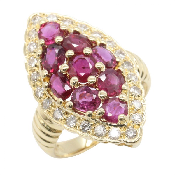 JEWELRY Ruby Diamond Ring 18KYG Yellow Gold Red Used women US size 5.5