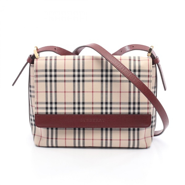 BURBERRY Nova Check Shoulder crossbody Bag canvas leather Beige Bordeaux Used