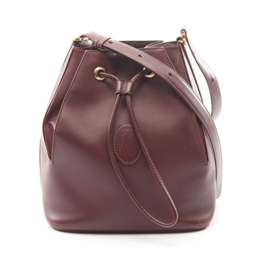 CARTIER Must Line Bucket Shoulder Bag Leather Bordeaux Used Women