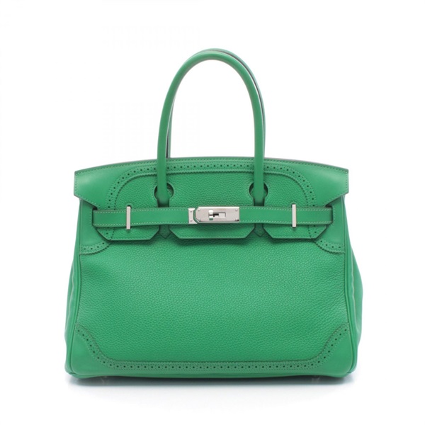 HERMES Birkin 30 Ghillies Handbag Togo Swift leather Green Bamboo Used SHW T