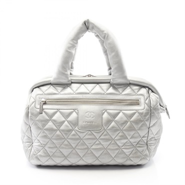 CHANEL Coco cocoon Handbag leather Silver Used Women SHW