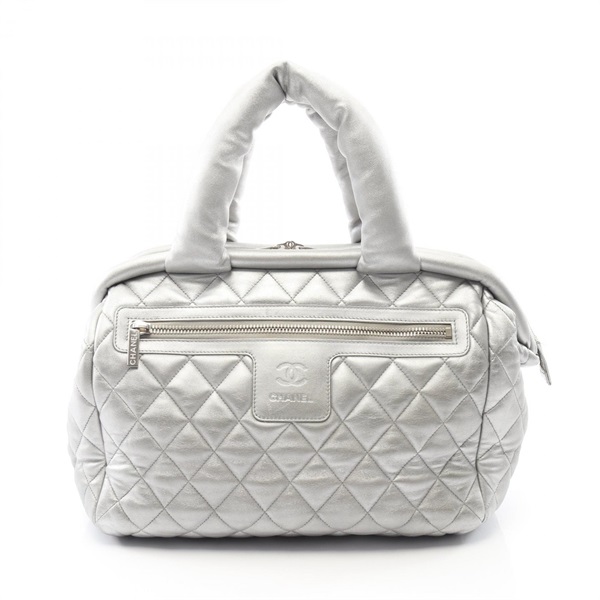 CHANEL Coco cocoon Handbag leather Silver Used Women SHW