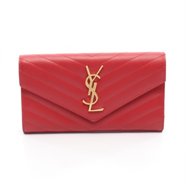 SAINT LAURENT PARIS Monogram Bifold purse 372264 leather Red Used Women YSL