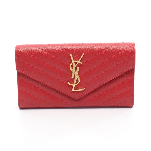 SAINT LAURENT PARIS Monogram Bifold purse 372264 leather Red Used Women YSL