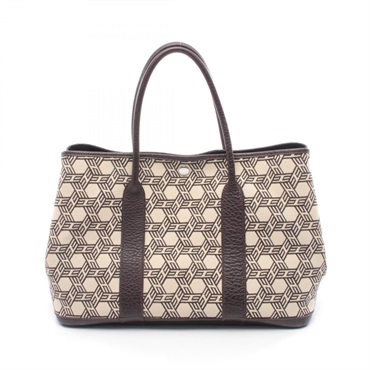 HERMES Garden party PM Tote Bag Toile So H canvas leather Brown Beige Used K SHW