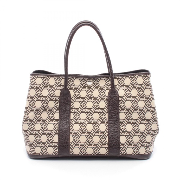 HERMES Garden party PM Tote Bag Toile So H canvas leather Brown Beige Used K SHW