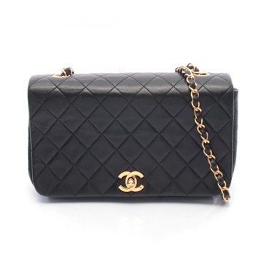 CHANEL Full flap Matelasse chain crossbody Shoulder Bag Lambskin Black Used GHW
