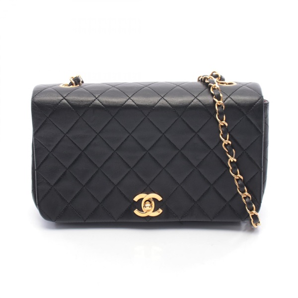 CHANEL Full flap Matelasse chain crossbody Shoulder Bag Lambskin Black Used GHW