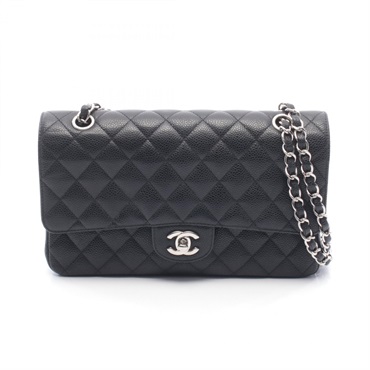 CHANEL Matelasse W flap chain Shoulder Bag Calfskin leather Black Used SHW CC