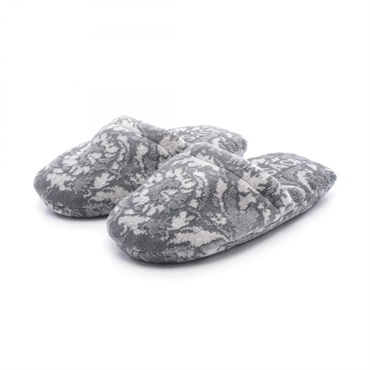 VERSACE BATH SLIPPERS BAROCCO Cotton / cashmere Gray White S NEW Women