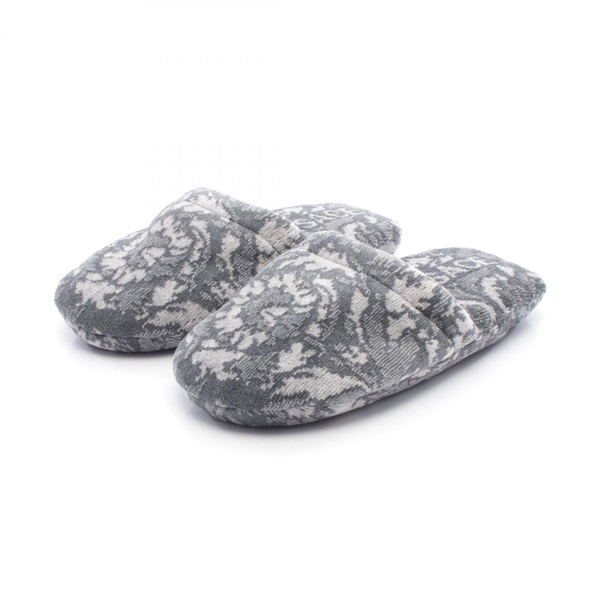 VERSACE BATH SLIPPERS BAROCCO Cotton / cashmere Gray White S NEW Women