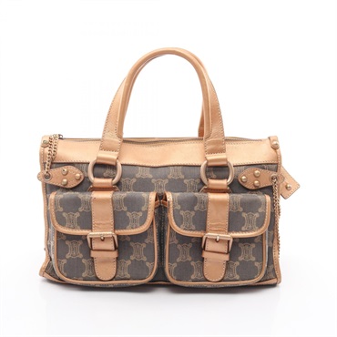 CELINE Paris Macadam Handbag canvas leather Blue Brown Used Women