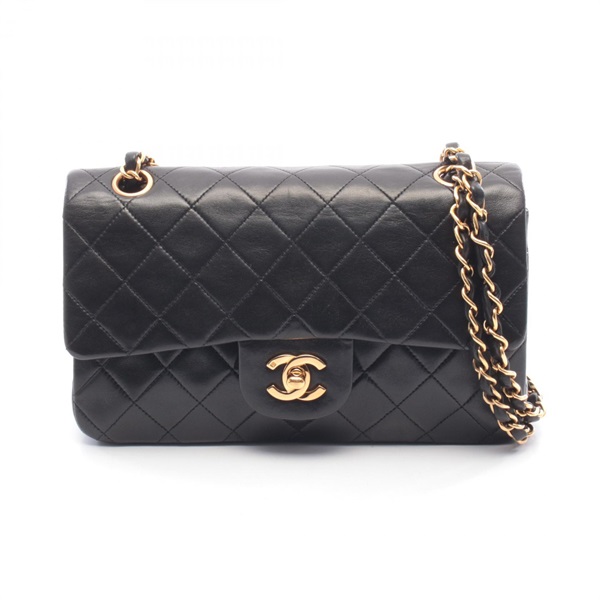 CHANEL Matelasse Double flap Chain Shoulder Bag Lambskin Black GHW Used Women CC