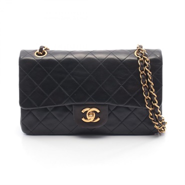 CHANEL Matelasse Double flap Chain Shoulder Bag Lambskin Black GHW Used Women