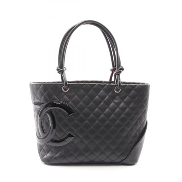CHANEL Cambon Line Large Tote Bag leather Patent leather Black SHW Used Women CC
