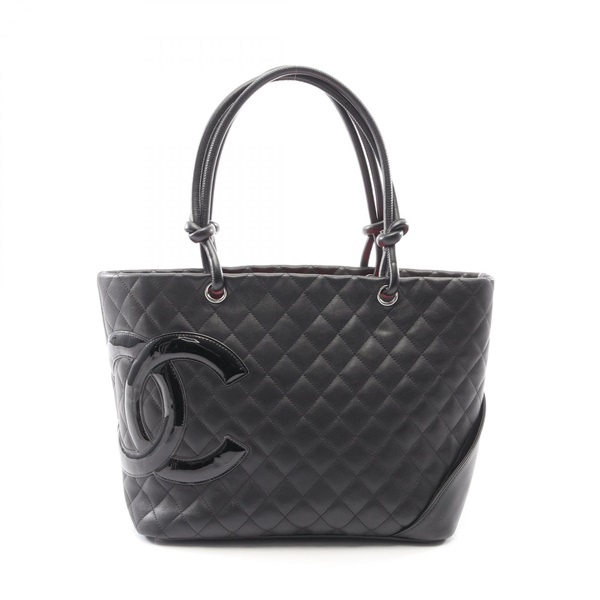CHANEL Cambon Line Large Tote Bag leather Patent leather Black SHW Used Women CC