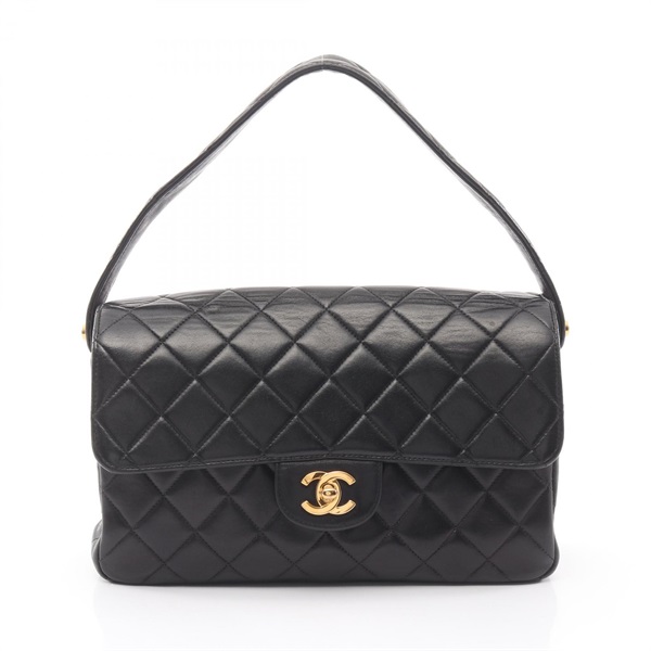 CHANEL Matelasse Handbag Lambskin sheep leather Black GHW Used Women Coco CC