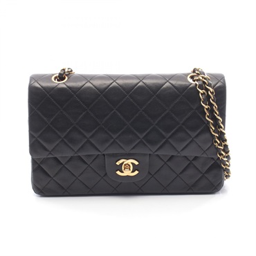 CHANEL Matelasse Double flap Chain Shoulder Bag Lambskin Black GHW Used Women CC
