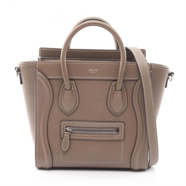 CELINE Luggage Nano Shopper 2Way Shoulder Handbag leather Gray Used Women