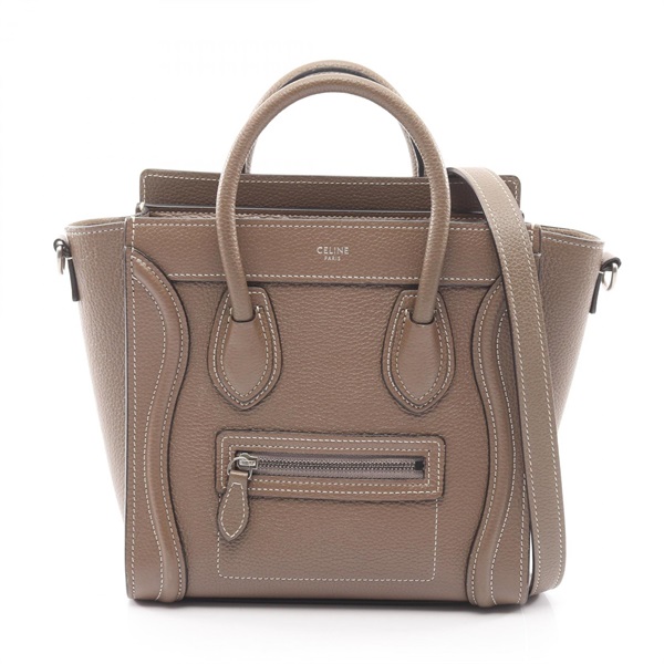 CELINE Luggage Nano Shopper 2Way Shoulder Handbag leather Gray Used Women