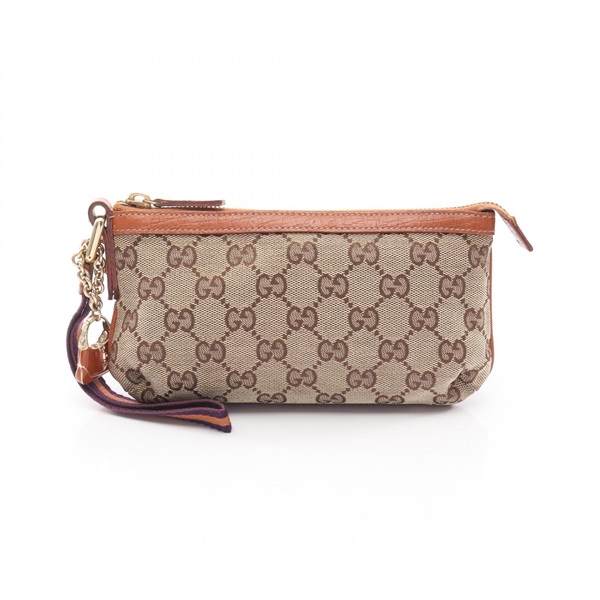GUCCI GG canvas Pouch Bag 152507 leather Beige Brown Used Women