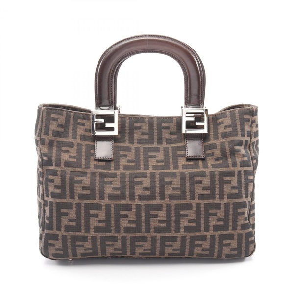 FENDI Zucca Handbag canvas leather Brown Used Women