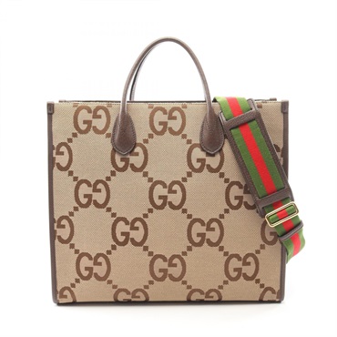 GUCCI Jumbo GG Shoulder Hand Tote Bag 678839 canvas leather Beige Brown Used