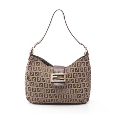 FENDI Zucchino Shoulder Handbag canvas leather Beige Brown Used Women
