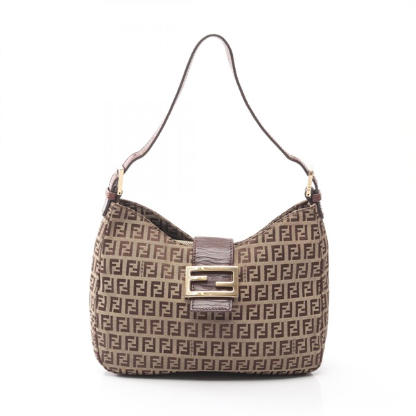 FENDI Zucchino Shoulder Handbag canvas leather Beige Brown Used Women