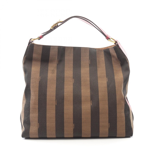 FENDI Pequin Shoulder Handbag canvas leather Brown Black Pink Used Women