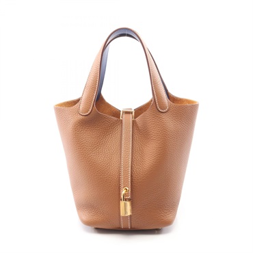 HERMES Picotin Rock PM Eclat Handbag B Taurillon Clemence Gold Blue France GHW