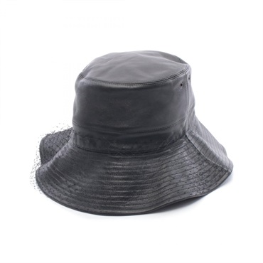 Dior TEDDY-D Tulle Bob Hat 95TDD924G700 Lamb leather Black Used Women size 58