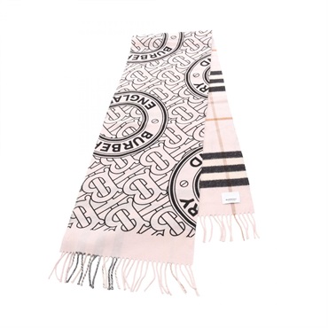BURBERRY TB Monogram Scarf 8049008 cashmere Pink Black Used Women