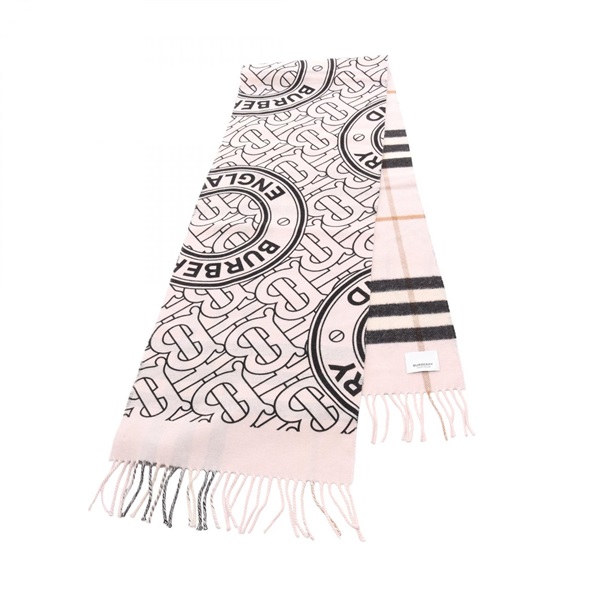 BURBERRY TB Monogram Scarf 8049008 cashmere Pink Black Used Women