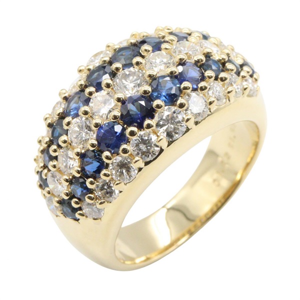 JEWELRY Sapphire Diamond Ring 18KYG Yellow Gold Blue Used Women US size 6