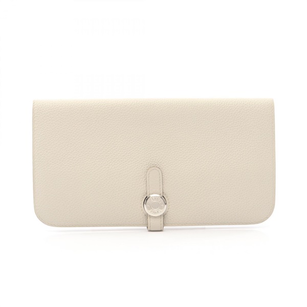 HERMES Dogon Long Bifold purse wallet Togo leather Beige Beton Used Women D SHW