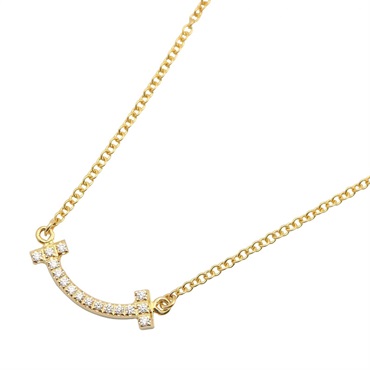 TIFFANY＆CO T Smile Mini Diamond Necklace Pendant 18KYG Yellow Gold Used Women