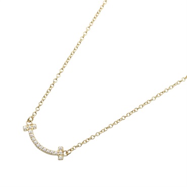 TIFFANY＆CO T Smile Mini Diamond Necklace Pendant 18KYG Yellow Gold Used Women