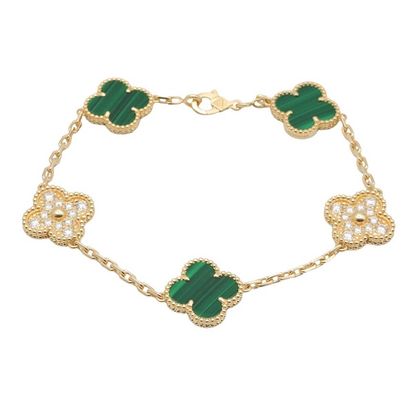 Van Cleef & Arpels Vintage Alhambra 5 Motif Bracelet 18KYG Diamond Malachite