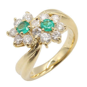JEWELRY Emerald Diamond Ring 18KYG Yellow Gold Green Used women US size 4.75