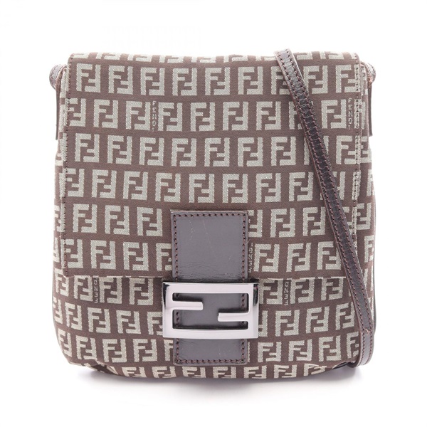 FENDI Zucchino Shoulder Bag canvas leather Beige Brown Used Women