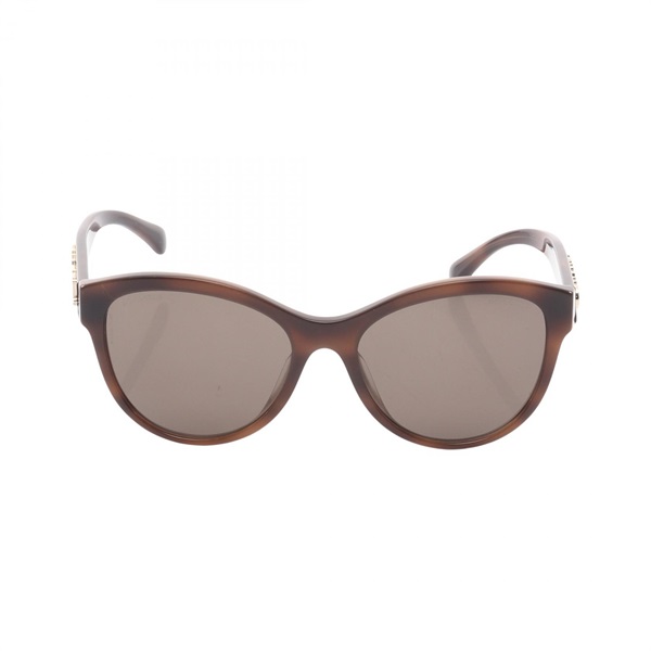 CHANEL logo Sunglasses Eyewear Plastic Brown Used Women Coco CC
