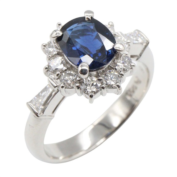 JEWELRY Sapphire Diamond Ring Pt900 Platinum Blue Used women US size 5.75