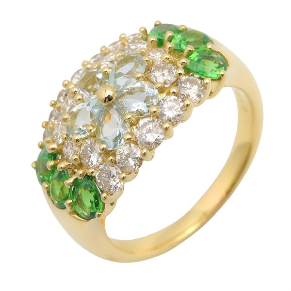 JEWELRY Green Garnet Diamond Ring 18KYG Yellow Gold Used women US size 6.75