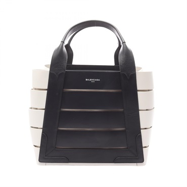 BALENCIAGA Marine Tote hand Bag 380691 leather canvas Black White Used Women