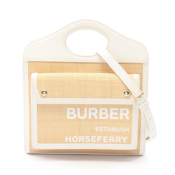BURBERRY Mini pocket Hand Shoulder bag leather Raffia Beige White Used Women