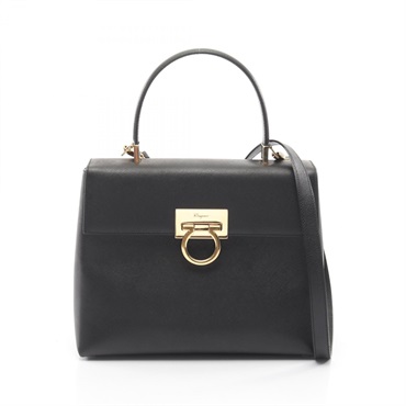 Salvatore Ferragamo Gancini Shoulder Handbag 21 0290 leather Black Used Women